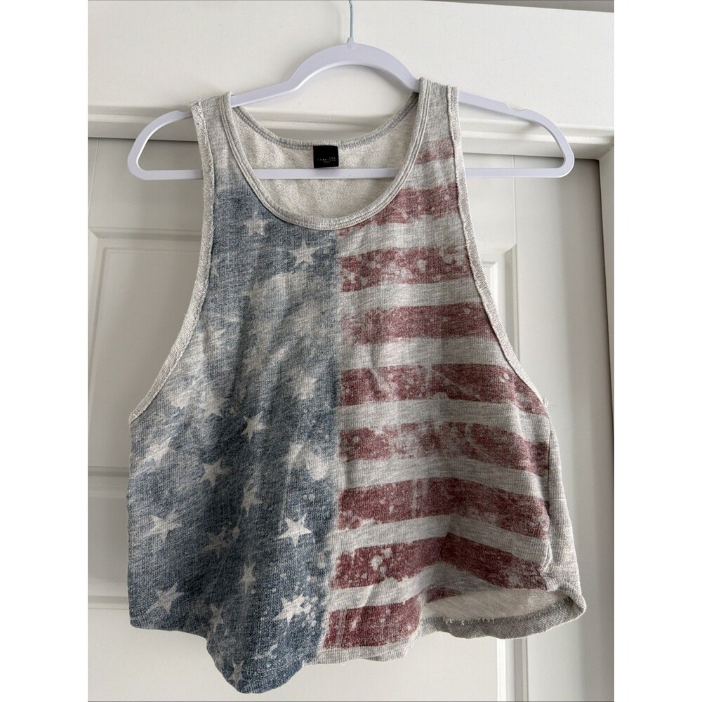 The Clas-sic Tank Top Shirt American Flag Patriotic Red White Blue Studs Size S
